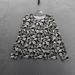Lands End Floral Long Sleeve Beach‎ Cover Up Large Black White Womens Rashguard